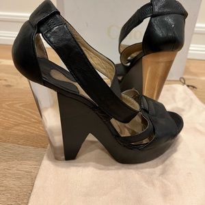 Chloe Black Leather Platforms with Lucite Heels